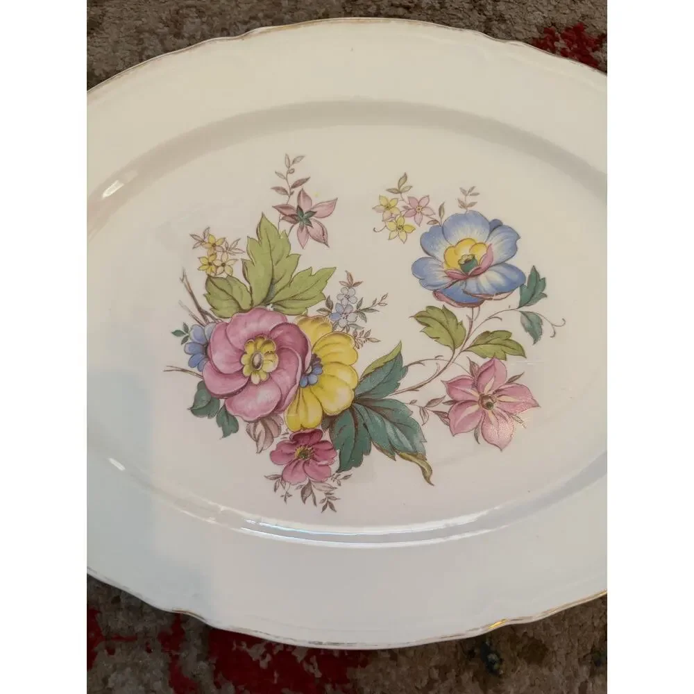 Vintage Edwin Knowles Plate Oval Serving Platter Floral Bouquet Dish